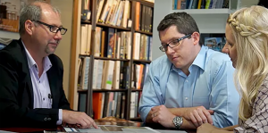 Brisbane architect Dion Seminara in his office meeting with clients to guide them through the SHAPE Design Method, a step-by-step architectural process that balances site, habitability, aesthetics, personality, and economics.