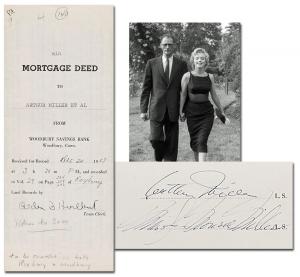 Lot 308 is a mortgage deed dated December 20, 1957 co-signed by Hollywood actress Marilyn Monroe and her then-husband, the playwright Arthur Miller, for their Roxbury, Conn. farmhouse. Estimate: $5,000-$6,000.