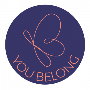 You belong button with brand butterfly