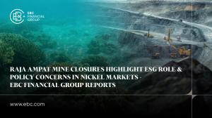 A split image showing Raja Ampat’s pristine coral reefs on one side and an industrial nickel mine on the other, symbolising the tension between environmental preservation and nickel-driven economic development. – EBC