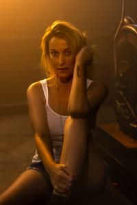 Editorial photo of actress Sadie Katz in a sexy pose (photographer Christopher Pearson)