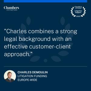 Chambers and Partners 2025 Testimonial for Deminor Litigation Funding Chief Investment Officer Charles Demoulin