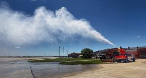 Team Wildfire's "Hurricane on Wheels" demonstrates 600+ foot fire suppression capabilities at Scott Air Force Base