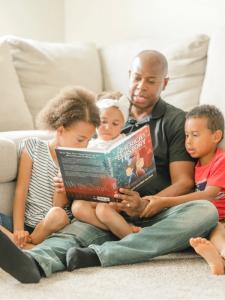 Family reading and happy