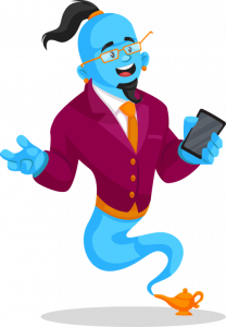 Image of Genie Out of the Lamp and holding a smartphone