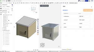 Spokbee 2.0 app interface within the Onshape platform, showing the integrated cloud app used to launch interactive product configurators directly from CAD models.