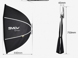 SMDV Flip 36 Softbox in open and closed positiPatented SMDV Flip 36 Softbox displayed in open and closed positions, showing compact folding and full expansion.ons, demonstrating compact folding and full expansion.