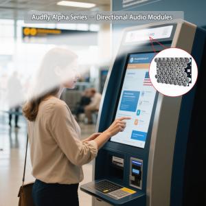 Modular directional sound module integrated into an interactive kiosk terminal