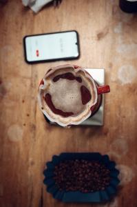 V60 pour-over with Cup of Excellence-winning coffee brewed by Spirit Animal Coffee.