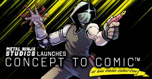 Metal Ninja Studio's mascot, Ren the ninja, and the Concept to Comic service.