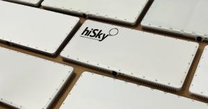 hiSky's Smartellite™ Dynamic 16X16 Terminals spread out on a table.