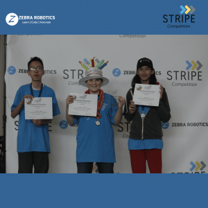 students holding STRIPE Competition certificates at awards ceremony, celebrating robotics achievements