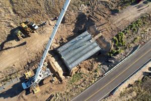 Installation of deck panels on Adams County Bridge