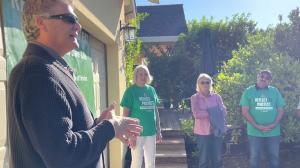 Community members gather with Napa Firewise and Calistoga Fire Safe Council to distribute reflective address signs that aid firefighter response during emergencies.