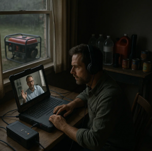 Client in Remote Work Setup During Emergency