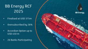 This image shows that that RCF finalised at USD 375, was oversubscribed, includes an accordion option and 26 banks particpated