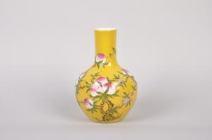 Chinese Yellow Porcelain Vase with Peach Design