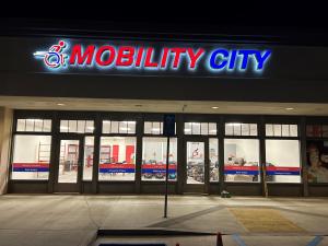 Photo of Mobility City of San Diego storefront at night, located at: 4921 Clairemont Dr, Ste B, San Diego, CA 92117, phone (858) 203-5500