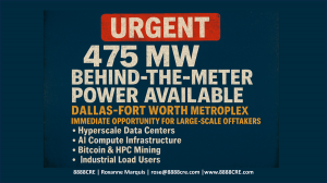 BTM Power Site seeking offtaker for Megawatt. DFW Texas TX land site map showing 475 MW behind-meter power parcel