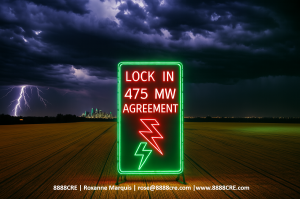 Graphic of behind the meter BTM power block of gas power plant with PPA contract overlay on Dallas–Fort Worth power site