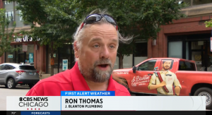 Ron Thomas from J Blanton Plumbing talks with CBS News Chicago about providing 24/7 emergency plumbing services, sewer backup prevention, sump pump maintenance, and flood-prevention plumbing solutions for homeowners affected by severe West Side Chicago fl
