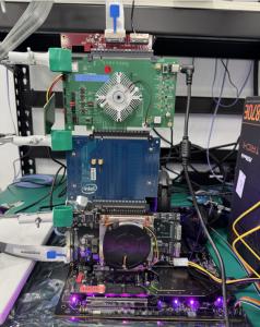 Demo System of Toucan PCIe Gen6 Retimer With Serial Cables Gen6 Host Card