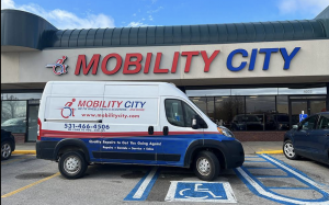 Photo of  van used by technicians make house calls in branded vans equipped as a workshop on wheels.