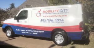 Photo of Mobility City repair technicians make house calls in a van equipped as a 'workshop on wheels'.