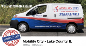 Photo of Mobility City repair technicians make house calls in a van equipped as a 'workshop on wheels'.