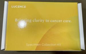Lucence specimen kit box, tagline: bringing clarity to cancer care