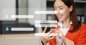 Professional woman sending and receiving text messages. Illustrating the shift from email to messaging technologies for registered investment advisory communications and the requirement for archiving compliance..