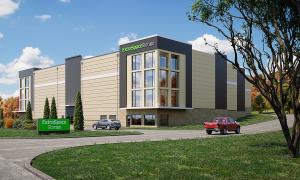 A rendering of DXD's Knoxville self storage facility with two level ground access