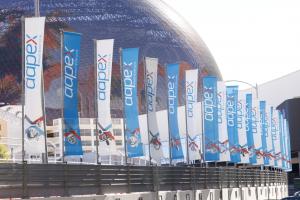 flags outside of AAPEX in las vegas