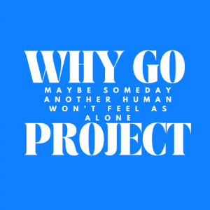 Blue background white bold text, title of business why go project