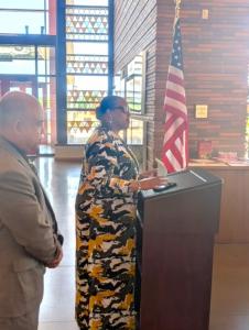 Photo from today’s DVS Veterans Welcome Center Digital Kiosk unveiling at the WNY Welcome Center on Grand Island. Featured here are DVS Commissioner Viviana M. DeCohen (speaking at podium) and DVS Executive Deputy Commissioner Joel Evans (left).