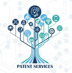 Patent Services USA, INC logo featuring a stylized red and blue shield design symbolizing innovation protection and intellectual property support.