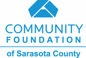 Logo for the Community Foundation of Sarasota County, featuring a stylized blue geometric design and the organization's name in bold blue text.