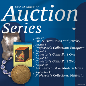 A look ahead at Blue Box Auction Gallery’s End of Summer Auction Series, featuring two major coin events with over 1,000 Morgan Silver Dollars and rare Carson City Mint coins.