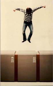 Demonstrating the strength of the ProPark locker by jumping on the top panels; 1980.