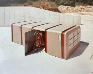 Legacy Lockers with tic-tac-toe pattern; 1980.