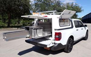 pest control pod upfit truck solution; Maverick truck with 4.5 - 6 foot bed pod by Real Fleet Solutions