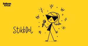 Illustration of StikkiDol, a playful stick-figure AI idol created by Dalkom Artlab, representing the new “Stikki Pop” music style.
