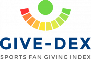 The GIVE-DEX Logo is a measurement of fan giving to sports nonprofits. It consists of a multi-colored meter in green, yellow and red.