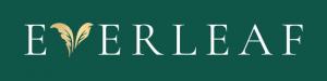 The logo consists of the word "EVERLEAF" written in all capital letters using a clean, elegant serif font that gives it a refined and natural feel. The background is a rich forest green, evoking nature and calmness.  The standout feature is the "V" in "EV