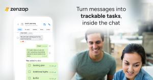 Mobile view of Zenzap chat with an in-line task being added during a conversation.