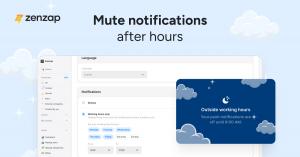 Zenzap team chat app settings screen showing scheduled messages and defined working hours to support team productivity and work-life balance.