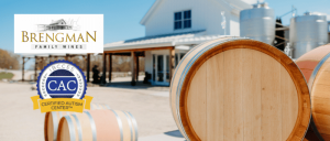 The image features wine barrels in front of Brengman Family Wines, with logos for Certified Autism Center and Brengman Family Wines overlayed.
