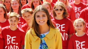 Franki promoting kindness with an army of kids