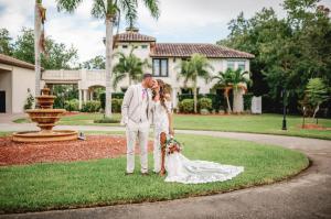 Chelsee Delgado—Miss Melbourne for America—and her fiancé Paul Sample lit up the front of the Mediterranean Villa at Bonita Ranch in Melbourne, Florida during our latest styled shoot.