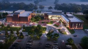 Artistic rendering of Innovation Grove complex at night.